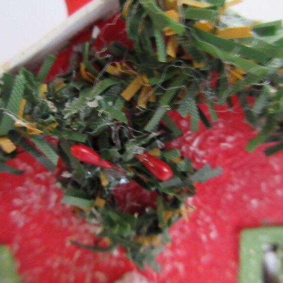 Handmade Putz Glitter Red House Retro Style Cardboard House Wreath Trim - Picture 5 of 11